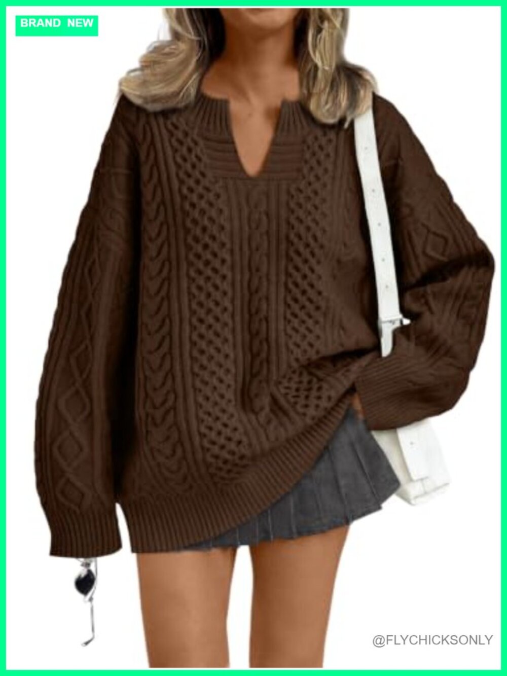 Oversized Cable Knit V-Neck Pullover Sweater Women's